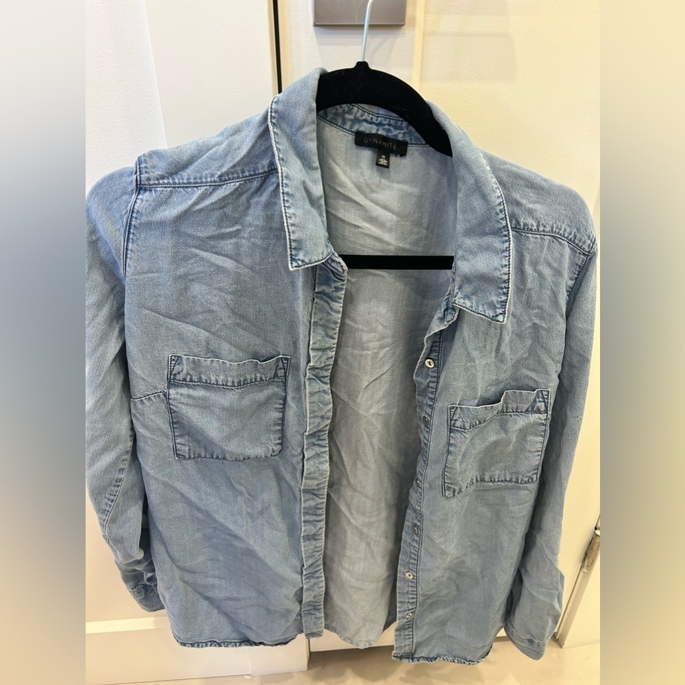 Fake denim casual long sleeve shirt. Button down shirt.
